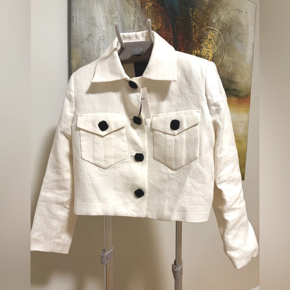 NWT S MASSIMO DUTTI 100% Linen Cream Cropped Jacket Blazer